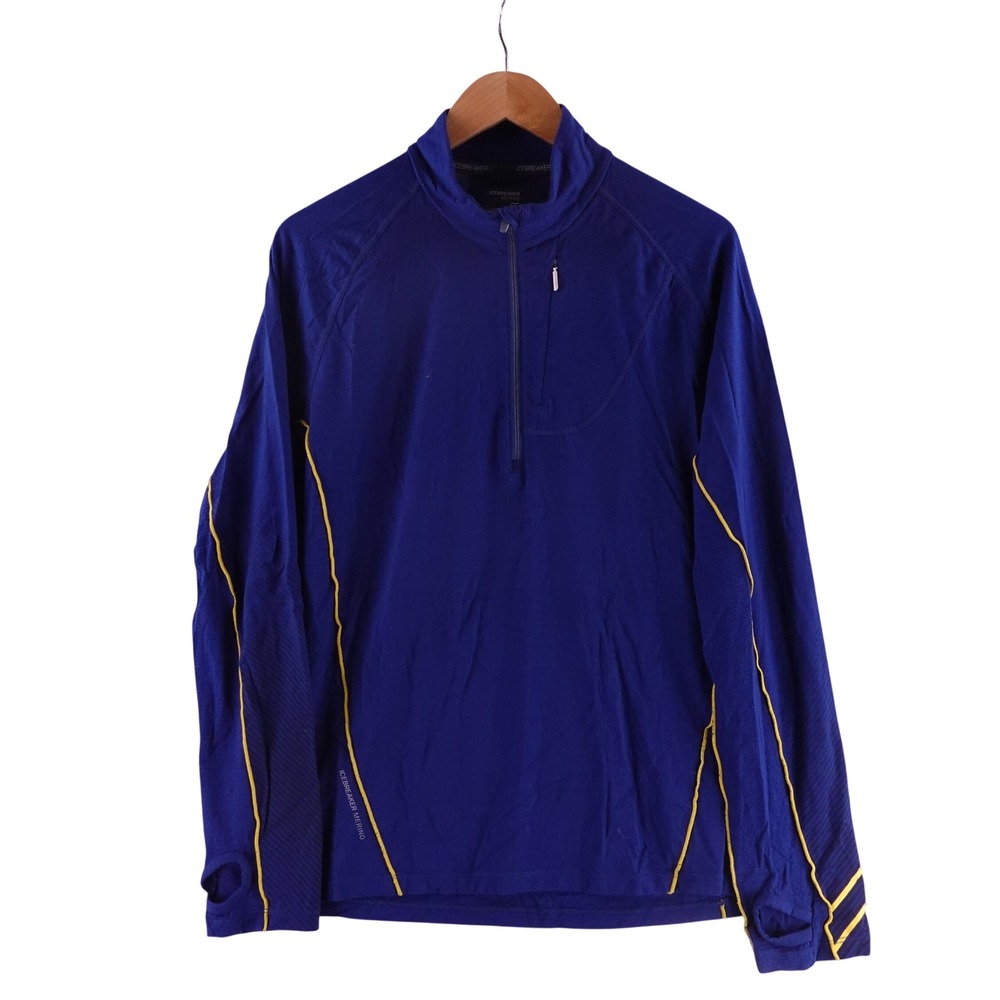 Icebreaker Merino GT Mens Large Blue 1/4 Zip Long Sleeve Base Layer Top Wool